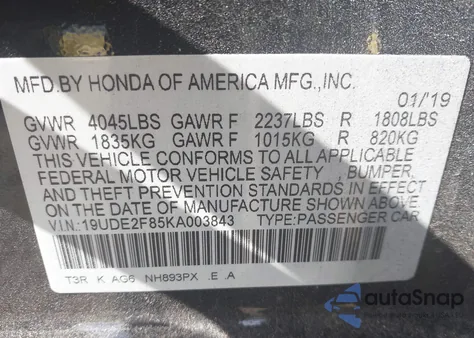 2019 Acura Ilx Premium A-Spec Packages/Technology A-Spec Packages from USA, damaged, VIN 19UDE2F85KA003843